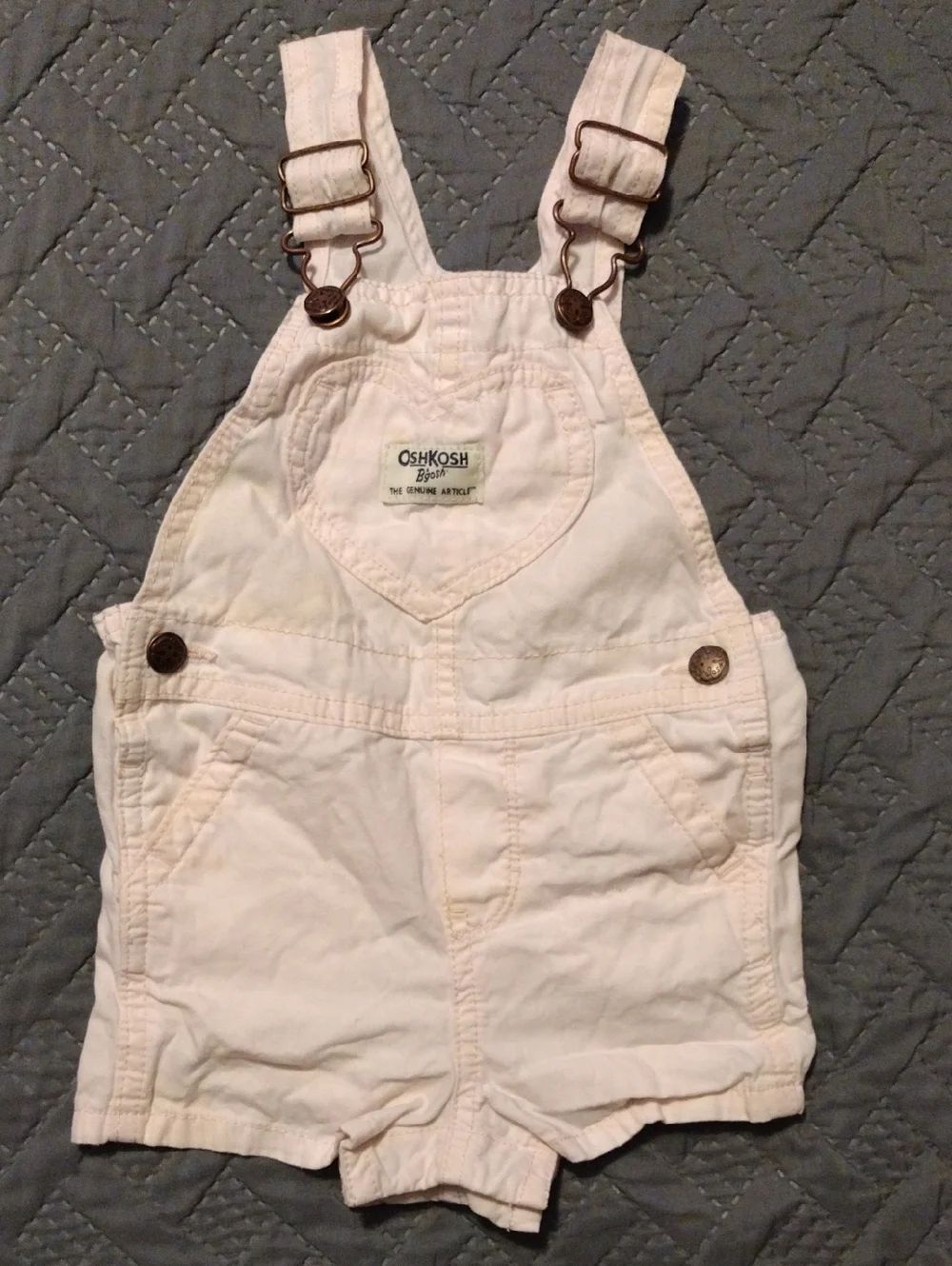 OshKosh B'gosh Cream Shortie Overalls with Heart Pocket